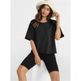 thumbnail image 3 of Women's Summer Casual Loose Fit Plain Soild Basic Short Sleeve Crop Tops T-Shirts, 3 of 4