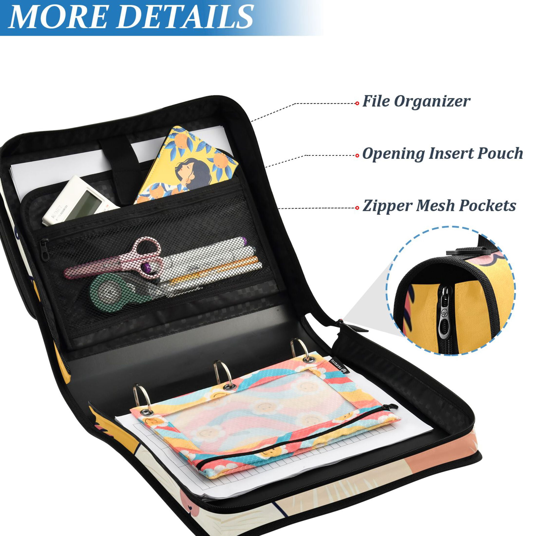 ALAZA Zipper Binder Cartoon Capybara 3 Ring Trapper Keeper File Folder Organizer Bag