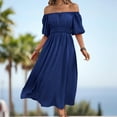 thumbnail image 2 of IROINNID Wedding Guest Dresses for Women Homecoming Party High Waist Color Short Sleeve Off-The Shoulder Dress Elegant Formal Dress,Navy, 2 of 7