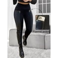 thumbnail image 4 of Women High Waist Patchwork Leggings Zipper Pockets Slim Fit Casual Going Out Pants, 4 of 8