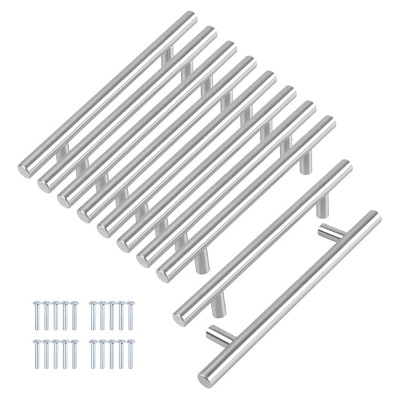 Lot de 10 Poignées d'Armoire 8 Pouces Nickel Brossé Poignées de Tiroir en Acier Inoxydable Poignées d'Armoire de Cuisine 8 Pouces(200mm) Longueur, 5 Pouces(128mm) Centre Trou