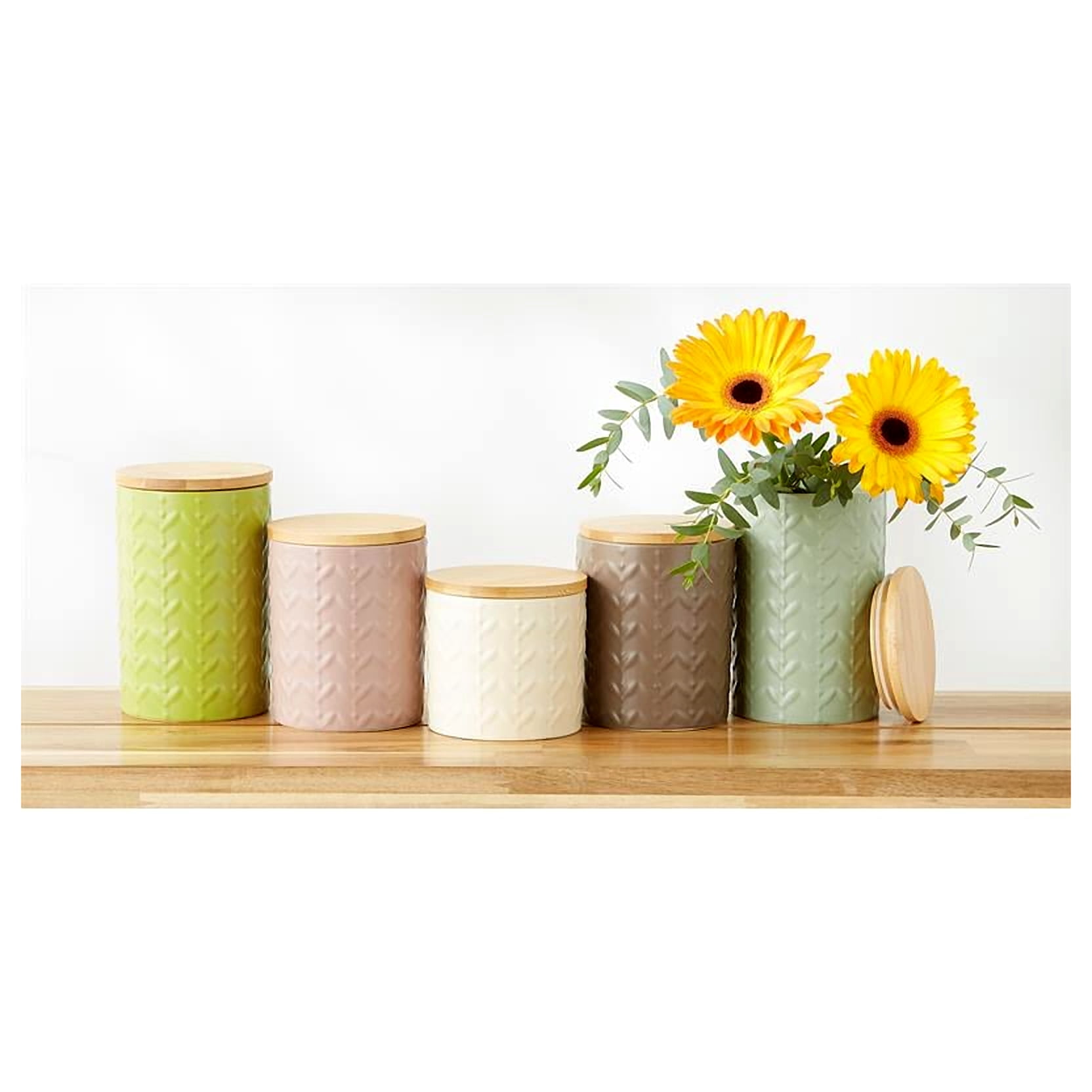 Avocado Matte Retro Vine Texture Ceramic Canister (Set of 3)