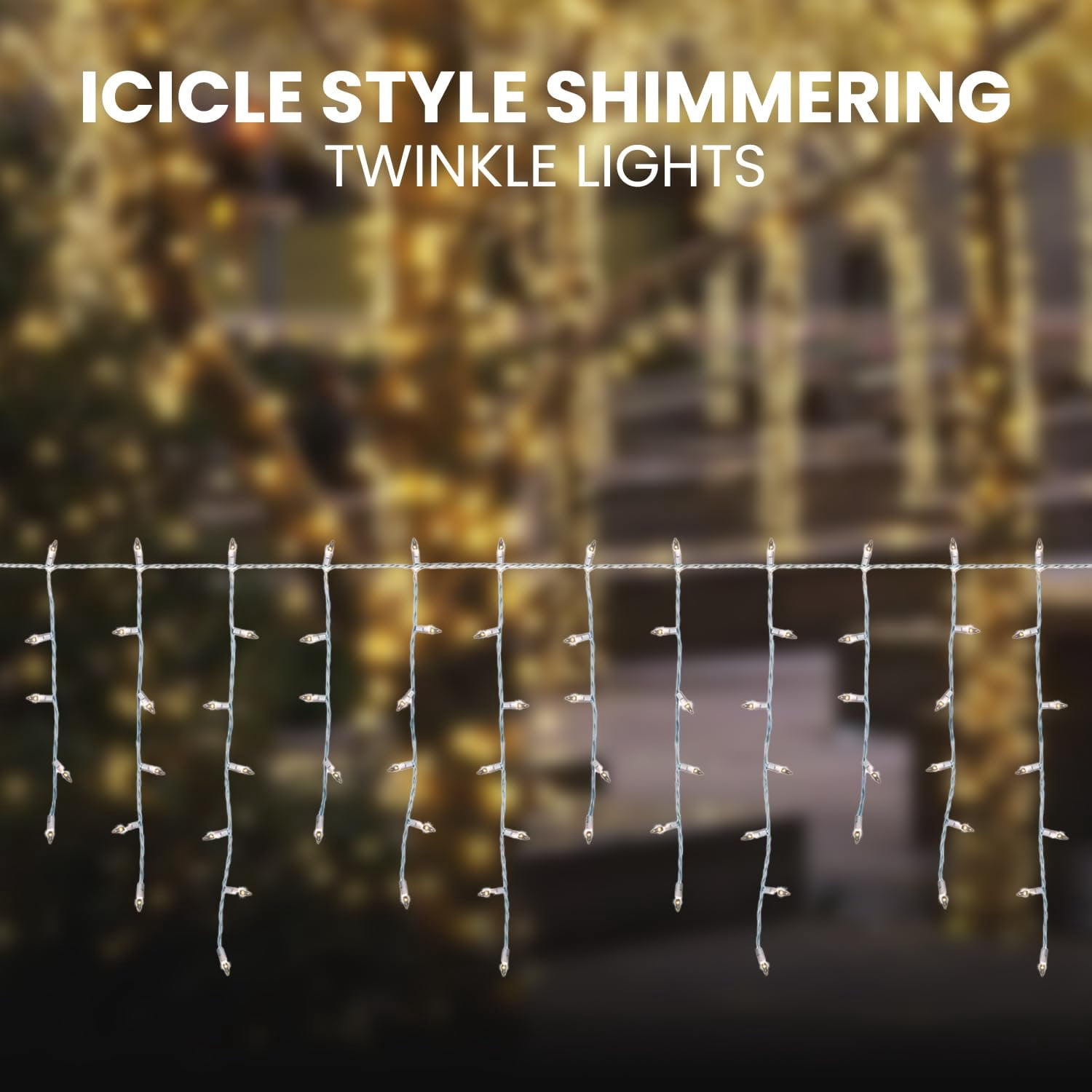 Tupkee Christmas Twinkle Icicle Lights - 12 of 100 Bulbs Twinkle - 5.5 Feet Light String - 100 LED Warm-White Bulbs - Indoor Outdoor - Random Shimmering Twinkling Sparkling Christmas Icicle Lights