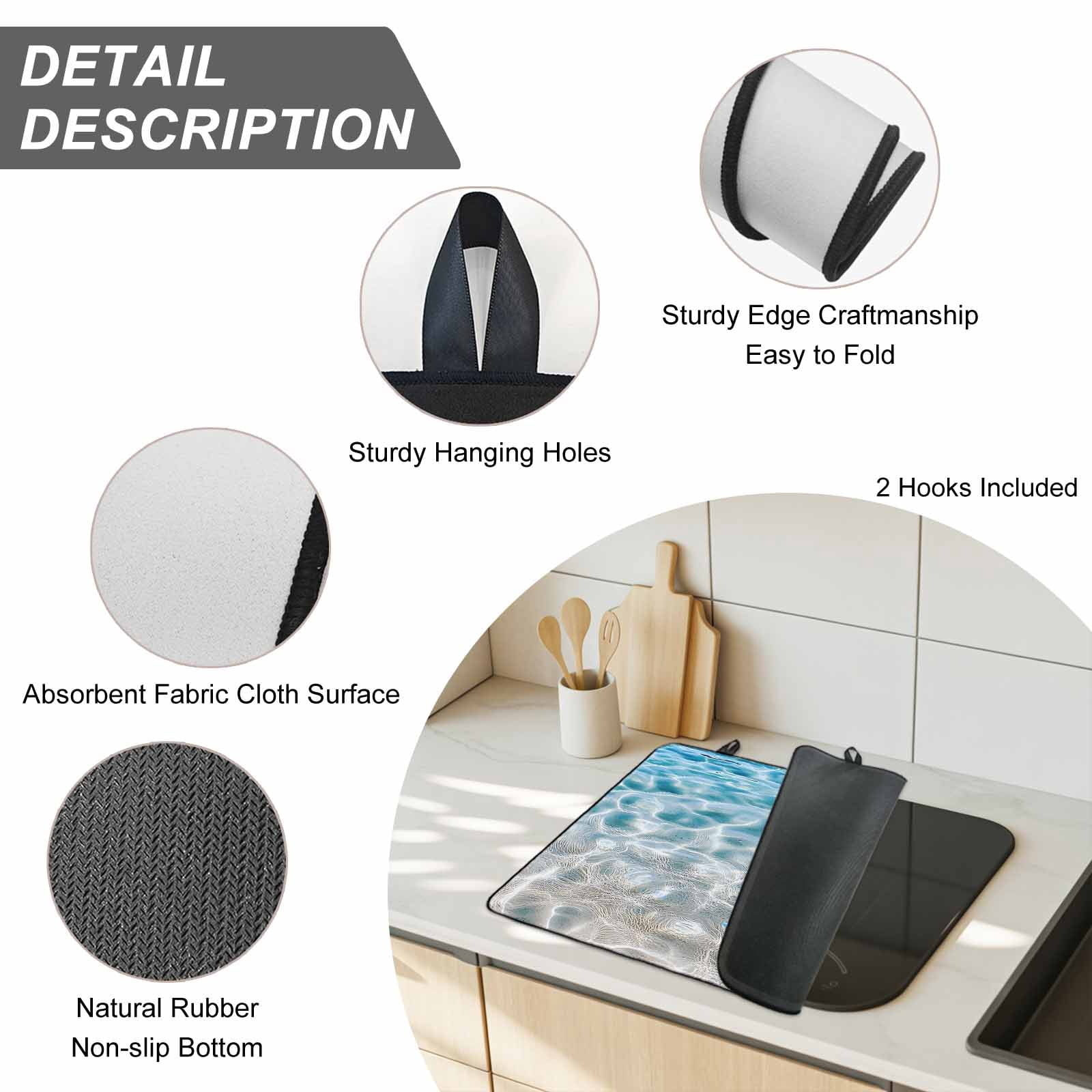 Blue Ocean Stove Top Cover for Electric Stove, Heat-proof & Non Slip Glass Top Stove Cover Protector, Underwater Sea Waves Water Ripple Seascape Kitchen Flat Cooktop Rubber Mat 24x21 Inches