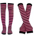 thumbnail image 1 of Womens Long Socks Striped Arm Warmer Fingerless Gloves Set For Cosplay Party, 1 of 4
