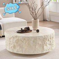 Tcbosik 35.43 inch Imitation Stone Coffee Table, Round Cocktail Table, Modern Center Table for Living Room, No Assembly Required, Beige