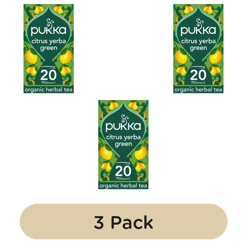 Pukka Herbs Organic Citrus with Yerba Mate Green Tea Bags 20's, British Import (Pack of 3)