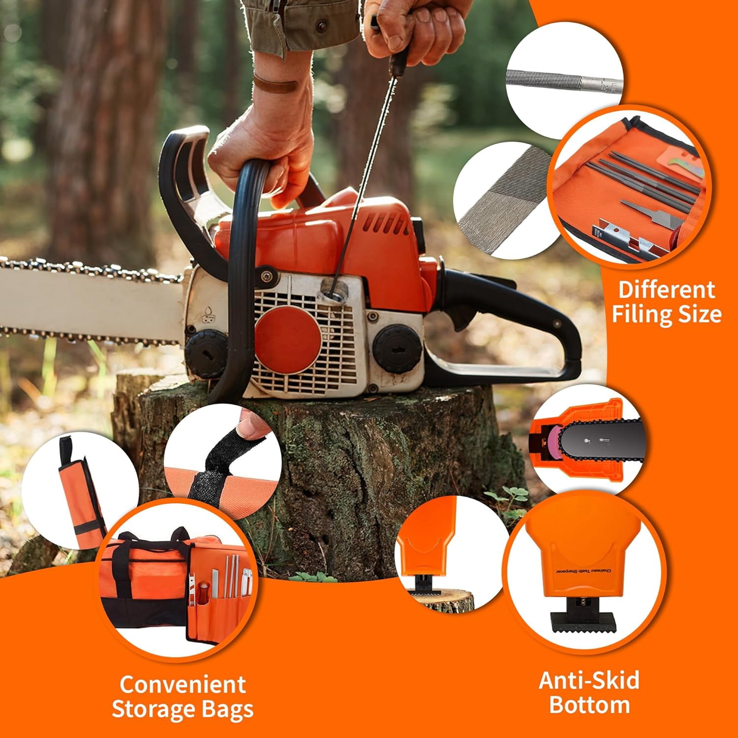 MeasuPro Chainsaw Sharpening Kit with Handy Storage Bag 20-Piece Sharpening Set for Wood, Bone, PVC, Tree Pruning, Camping, Toolbox, Bushcraft, Landscaping, Yard Maintenance, and Survival Tools