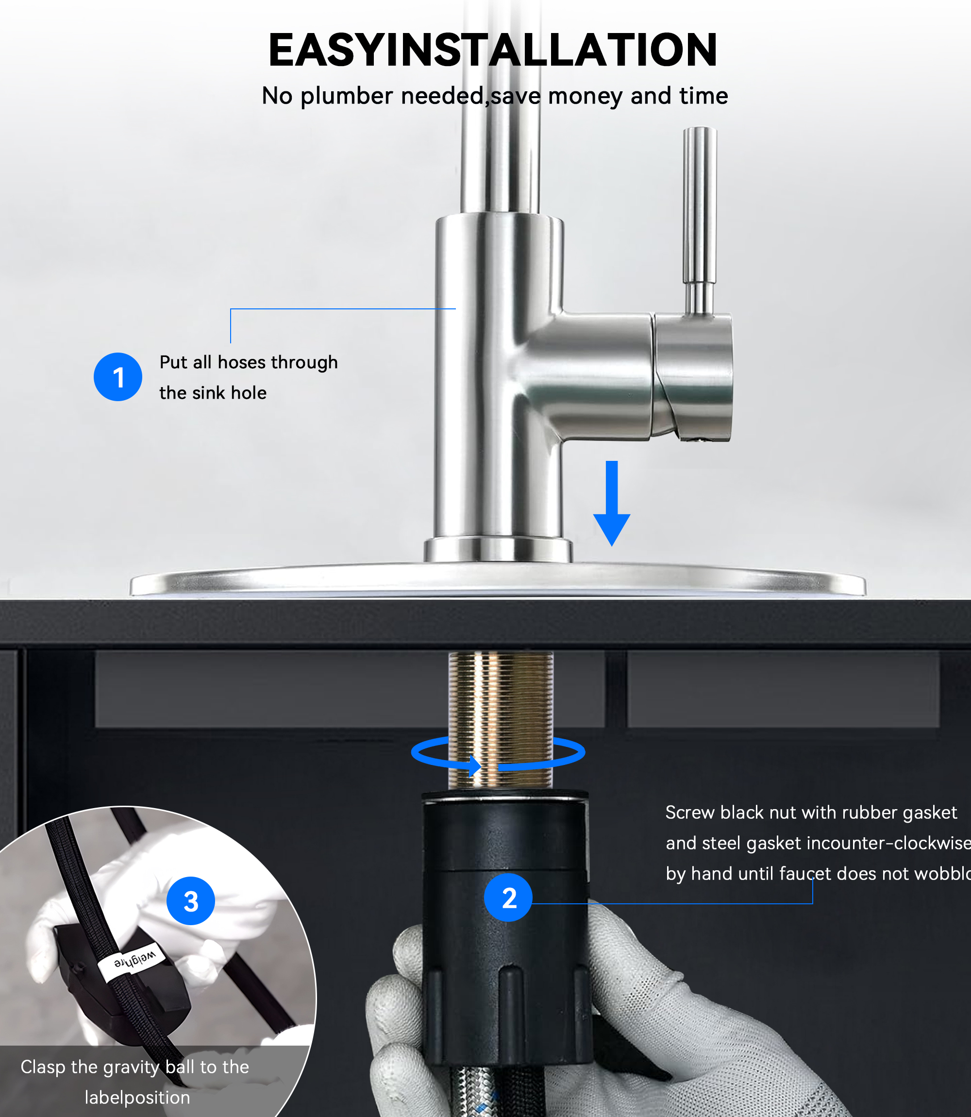 Hodvit Stainless Steel Kitchen Faucet with Pull-Down Sprayer photo 3