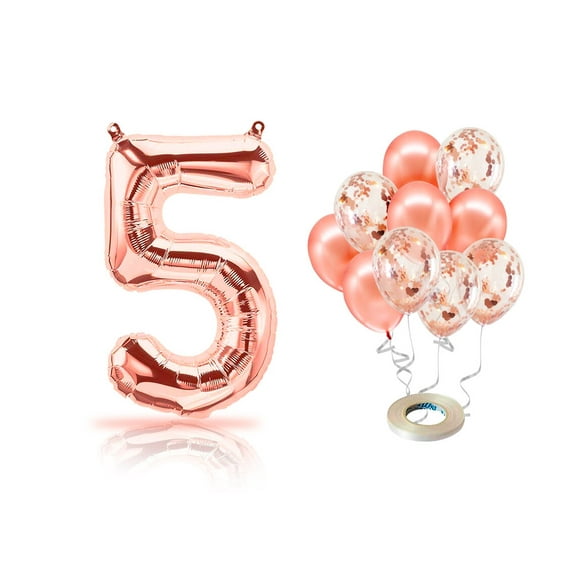 PARIS PRODUCTS - 5th Birthday Rose Gold Balloons & #5 Mylar Balloon, 5th Bday Party Supplies, 5th Birthday Decorations for Girls