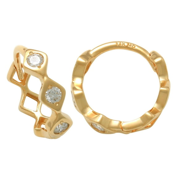 Anygolds 14K REAL Diamond Hoop Three Diamond Earrings Real Solid Gold Natural Genuine Diamond Earlobe Conch Huggie Hoop Hinge Piercing - MOT401757Y Yellow Gold