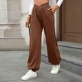 thumbnail image 3 of Fmbrln Womens Trendy Wide Leg Sweatpants Elastic High Waist Joggers Pants Casual Loose Solid Running Athletic Pants with Pockets Brown S, 3 of 5