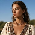thumbnail image 3 of Boho Necklace Jewelry Western Outfit for Women Western Turquoise Jewelry Leather Necklace Accessories Summer Beach Essentials, 3 of 14