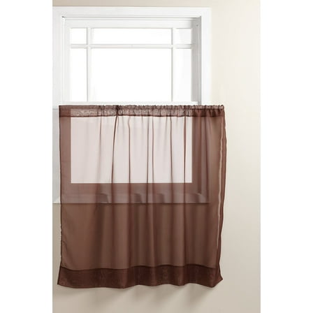 Graceful 36" Short Panel Solid Sheer Window Curtain Rod Pocket 58" Wide - Brown
