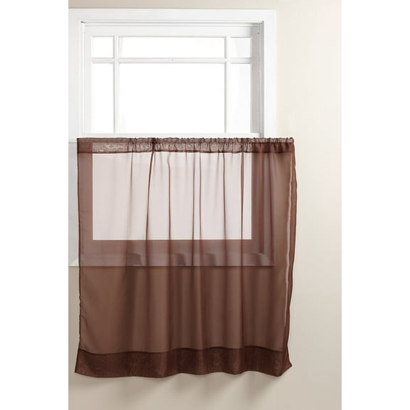 Graceful 36" Short Panel Solid Sheer Window Curtain Rod Pocket 58" Wide - Brown