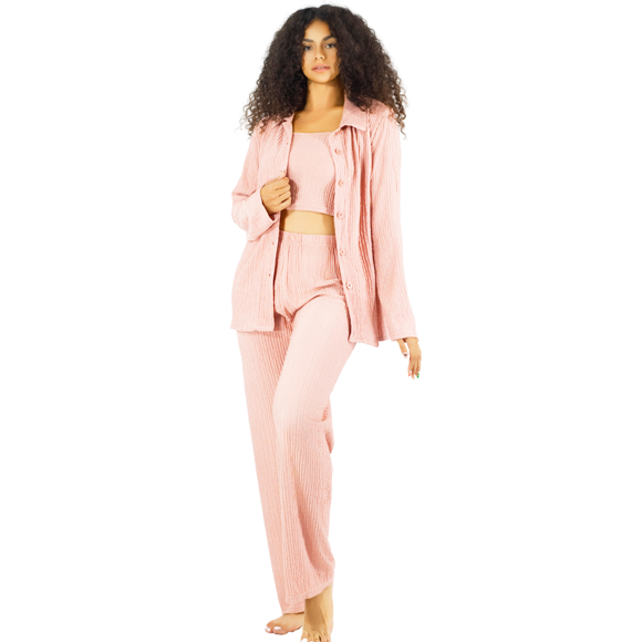 Conjunto Pijama 3 Piezas Pantalón Top Camison Mujer