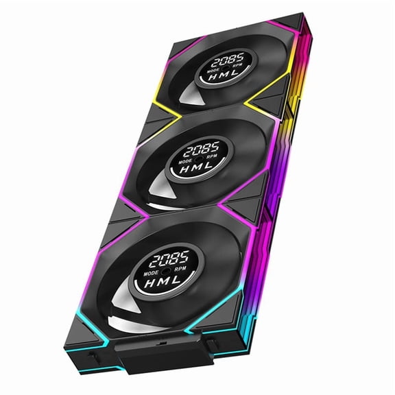 3PCS 120mm Case Fan Digital Display Computer Cooling ARGB CPU Cooler with Screen Infinite Mirror Design 600-2100RPM B
