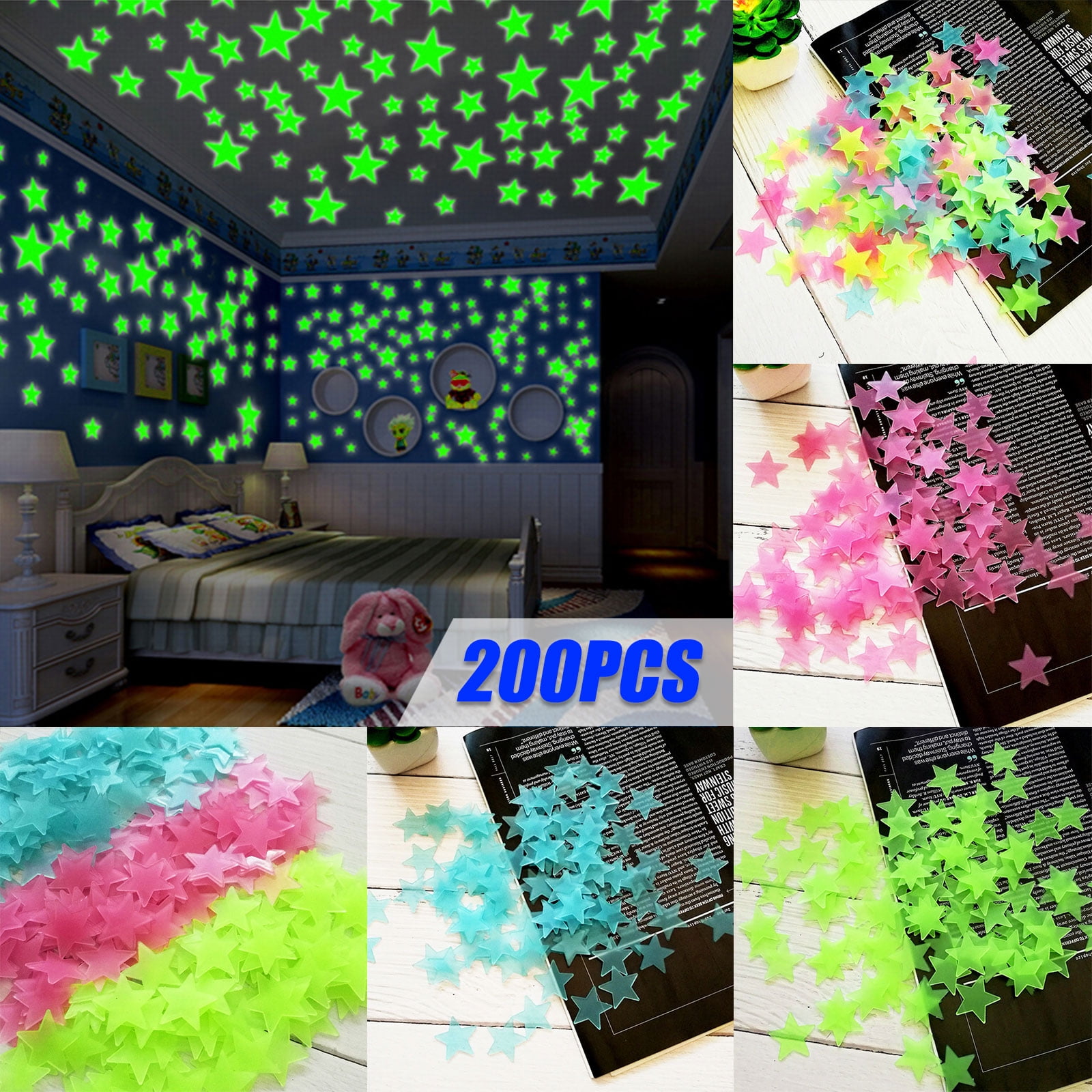 Glow in The Dark Stars-Stars Decor Sticker for Ceiling-Adhesive 100pcs 3D Glowing Stars for Wall Decoration for Kids Baby Bedroom Rooms,Starry Sky（Pink）