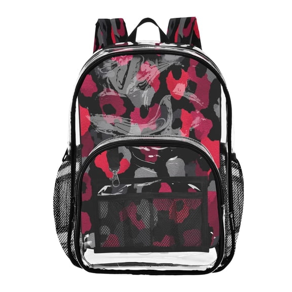 PVC Transparent Backpacks Clear Backpack for Travel and Outings Black and Red Leopard Print