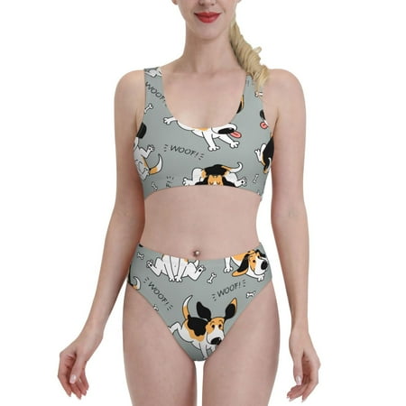 Coaee Funny Beagle Active Dog Women S High Waisted Bikini Sets Two Pieces Swimsuits&Bikini With Separates With Removable Soft Chest Pad- Xx-Large