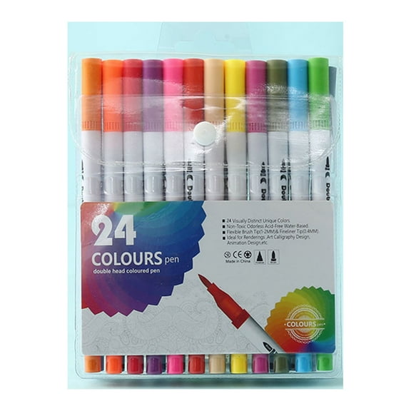 Double Tip Watercolor Marker Pens - Vibrant Blendable Colors, No Bleed Dual Brush & Fine Tip, Perfect for Sketching, Calligraphy, Bullet Journaling, Adult Coloring s, Smooth Layering & Blending