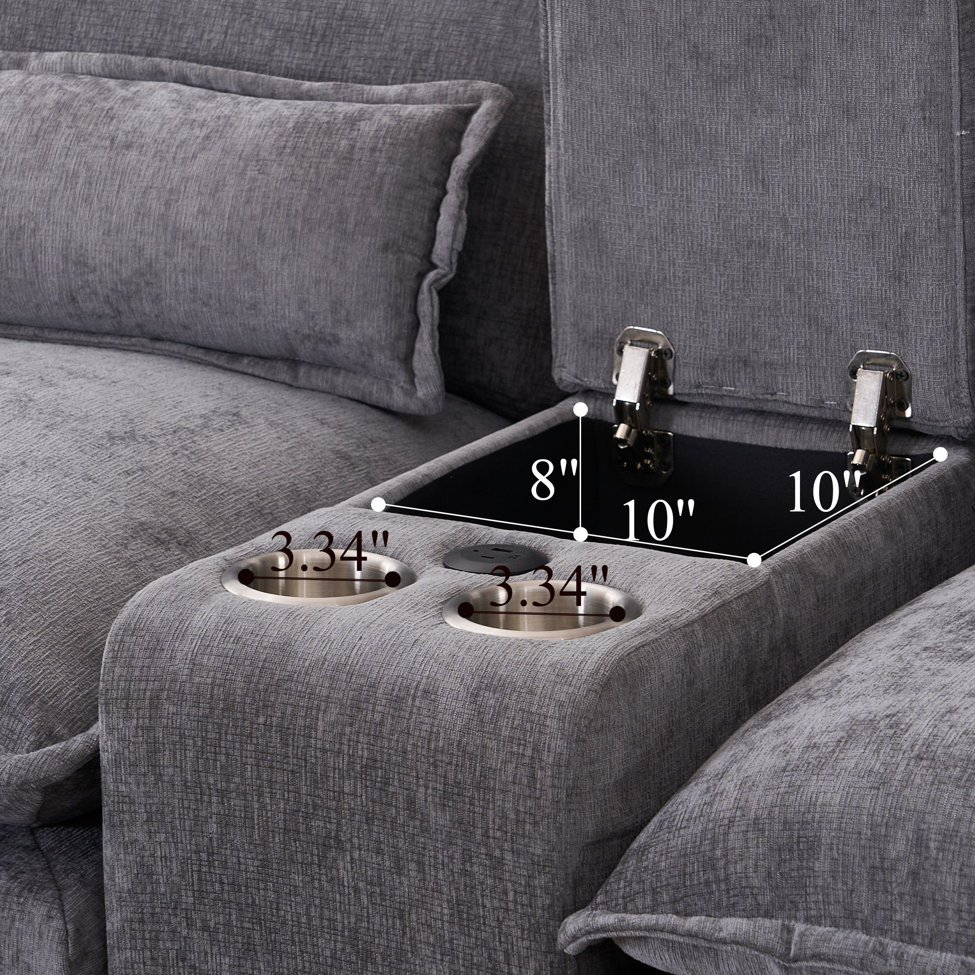 Aukfa 126" Oversized Sectional Sofa U-shaped Couch w/ Cupholder Console & USB Port for Living Room, Chenille, Gray