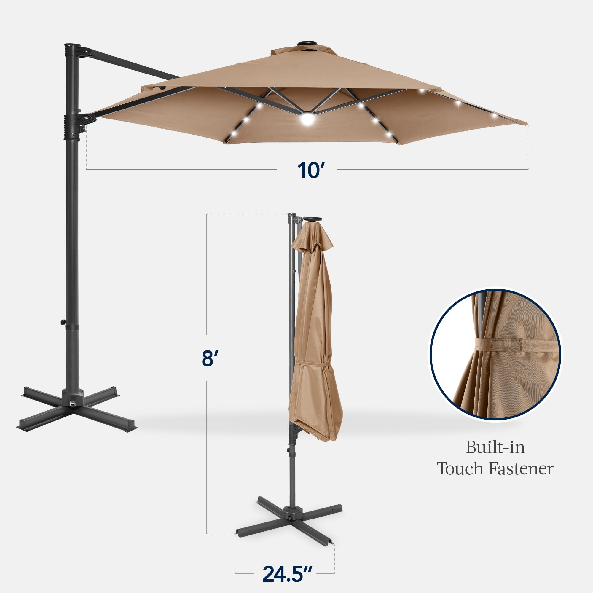 Best Choice Products 10ft 360 Rotating Cantilever Offset Hanging Market Patio Umbrella w/ Solar Lights - Tan
