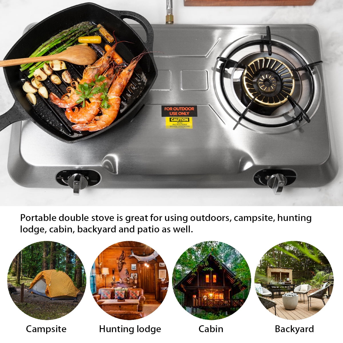 Barton 2 Burner Propane Stove, Portable Stainless Steel Auto Ignition Gas Cooktop, Included Gas Pressure Regulator, Suitable For Backyard Patio Cooking Home Brewing Canning Turkey Frying