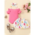thumbnail image 3 of Baby Girl Easter Outfit Bunny Ruffle Short Sleeve Shirt  one-piece  Suspender Skirt Overall Dress Newborn Easter Clothes Headband, 3 of 9