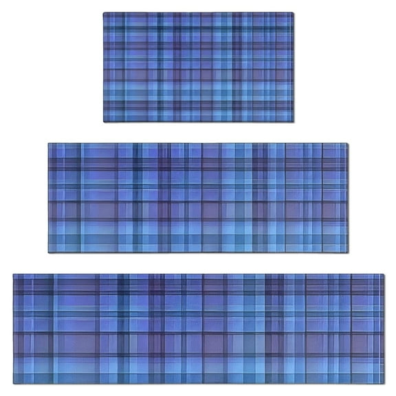 Blue Checkerboard Checkered Pattern Kitchen Rugs Sets Of 3,Kitchen Runner Rugs Non Skid Washable,Decorative Kitchen Floor Mats for Kitchen,Sink,Laundry,17"x30" 17"x47" 17"x59"