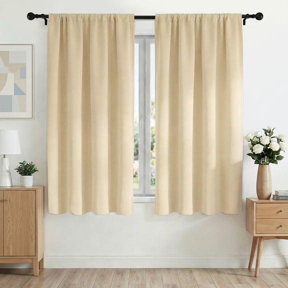 XUEYU Blackout Curtains 42W x 63L Inches, Window Curtain Blackout Rod Pocket Thermal Insulated Light Blocking Drapes, Room Darkening Window Curtains for Bedroom Living Room Home Decor, 2 Panels,Beige