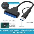 thumbnail image 3 of 2 Pcs USB 3.0 to SATA Cable Adapter, Recovery High-speed Data Transfer for 2.5 inch SSD/HDD, Portable Double Head Type-C/USB 3.0 for 2.5 inch, 3.5 inch External Solid Drives, 3 of 5