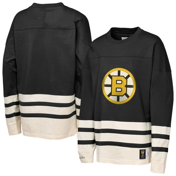 Youth-Mitchell & Ness  Black Boston Bruins Chainstitch Heavyweight Long Sleeve Top