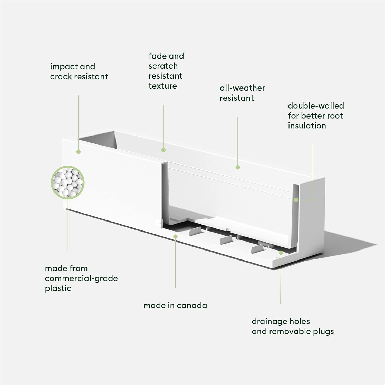 CHTER Block Series Window Box Planter - Rectangular Flower Pot for Indoor or Outdoor Window Sill/Balcony | All-Weather Use with Drainage Holes | Modern Décor for Succulents, Herbs, Small Plants