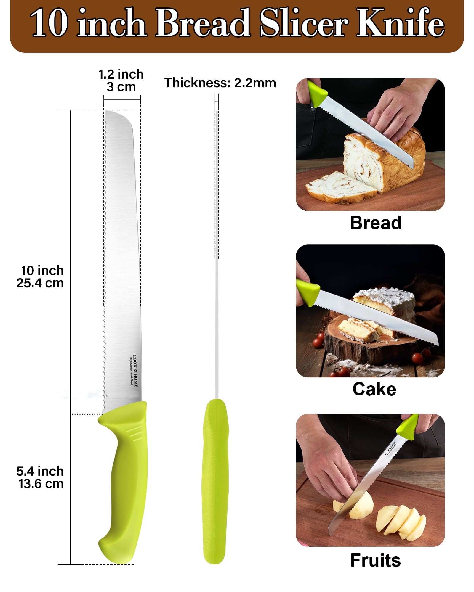 Swtroom 10 inch Bread Knife Serrated Knife Sharp Wavy Edge Bread Cutter  Stainless Steel for Slicing Homemade Bread Bagels Cake 
