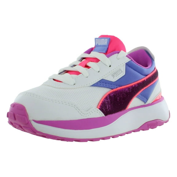 Puma Cruise Rider Glitzy PS Boys Shoes Size 2, Color: Puma White/Purple/Orchid