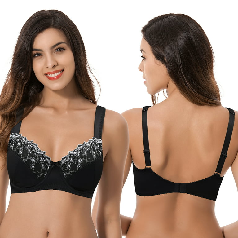 Curve Muse Womens Plus Size Minimizer Underwire Bra With Lace Embroidery-2  Pack-NUDE,BLACK-42C 