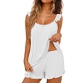 thumbnail image 2 of ShomPort Summer Pajama for Women 2 Piece Set Ruffle Cami Top and Shorts Lounge Comfy Sleep Set, 2 of 5