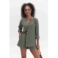 thumbnail image 3 of Ekouaer Summer Outfits for Women 2 Piece Sets Lounge Sets V Neck Button Down Shirt and Shorts Loungewear with Pockets, 3 of 6