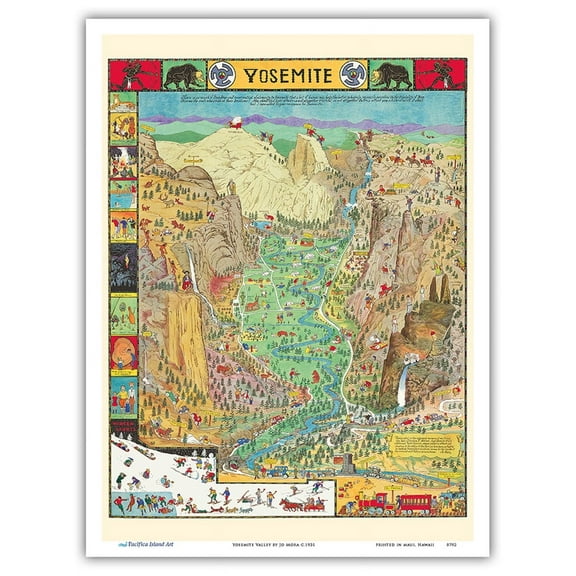Yosemite Valley - Vintage Pictorial Map by Jo Mora c.1931 - Master Art Print (Unframed) 9in x 12in