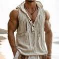 thumbnail image 2 of Camisa de Manga Corta Botón Abajo de los Hombres de Color Sólido Casual sin Mangas con Capucha de Verano para el Ejercicio, 2 of 8