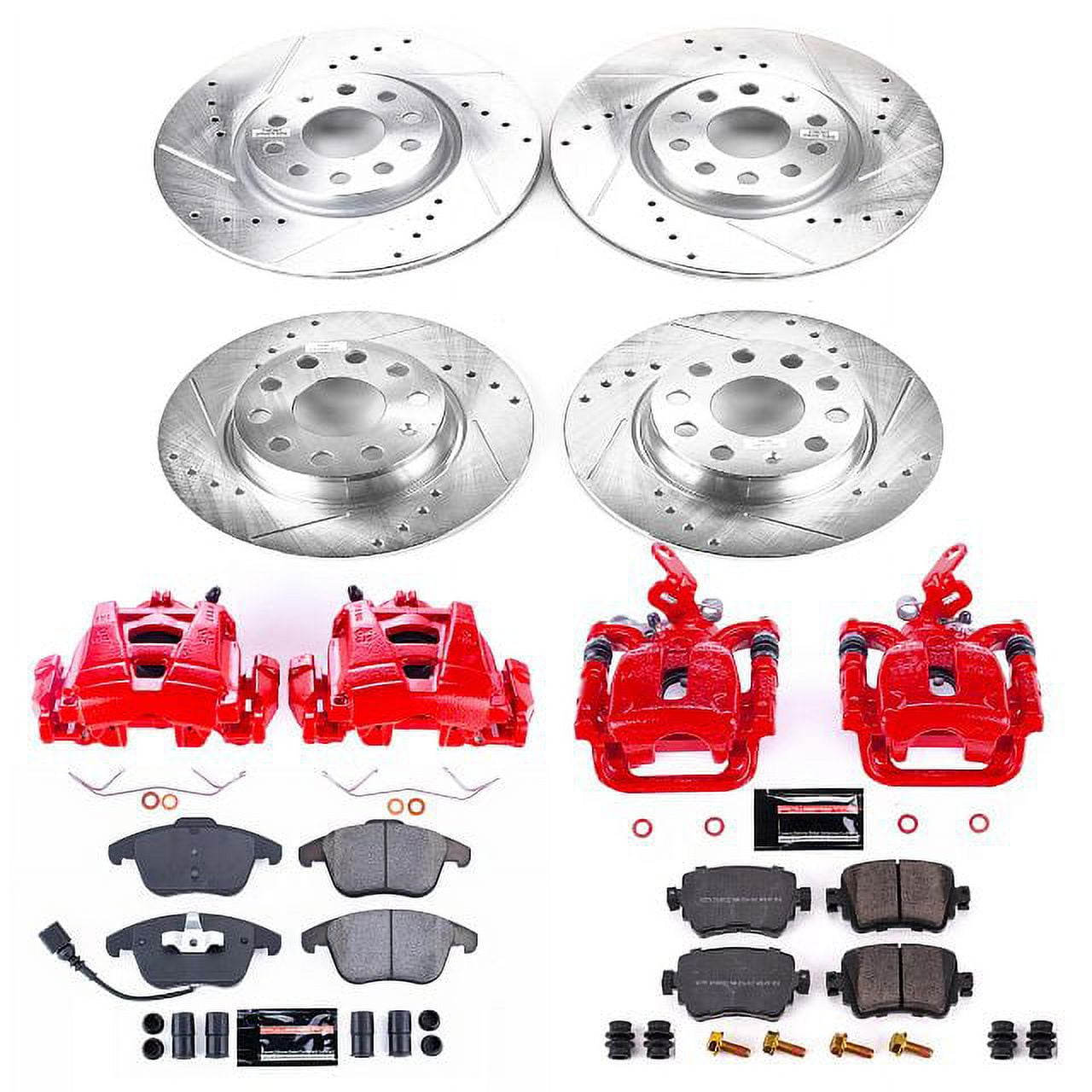 PowerStop Front and Rear Z23 Evolution Sport Brake Pad and Rotor Kit with Red Powder Coated Calipers Fits: VOLKSWAGEN Select Models KC7501