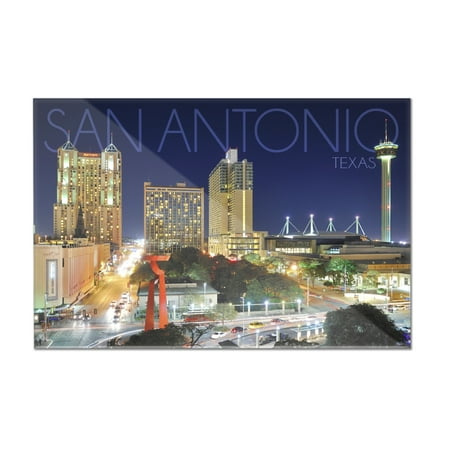 San Antonio, Texas - Skyline at Night - Lantern Press Photography (12x8 Acrylic Wall Art Gallery