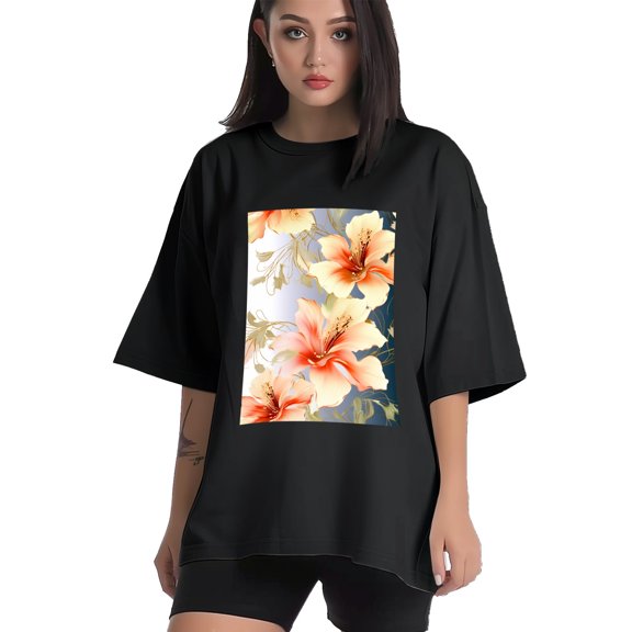 Plus Size Shirt for Women Black Tops for Women Short Sleeves Shirt for Women Flower T Shirt Crewneck Shirt for Women XS