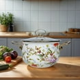 thumbnail image 3 of Enamel Soup Pot with Floral Lid, Large Capacity Induction & Gas Stove Compatible, Elegant White & Green Design for Family Cooking, 3 of 8