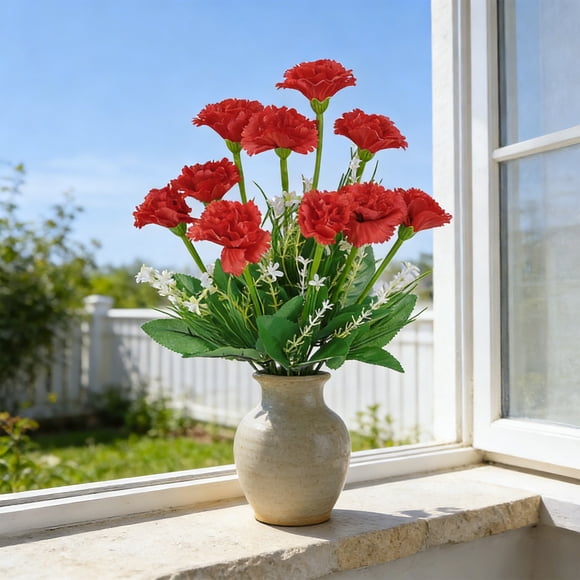 Sokhug Vaporisateur de Fleur d'Oeillet Artificielle Rouge de 13 Pouces 7 Têtes Tissu Faux Réaliste pour Bouquet de Mariage Centre de Table Vase de Maison Déco