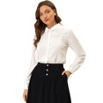 thumbnail image 1 of Allegra K Blusas Con Botones Y Cuello En Punta De Manga Larga Puntos suizos Office Para Mujer Blanco M, 1 of 6