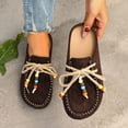 thumbnail image 5 of Women's Suede Flat Mules Beaded Lace Up Casual Round Toe Soft Sole Slip On Clogs Daily Work Non Slip Walking Slide Shoes Brown Size 7.5, 5 of 7