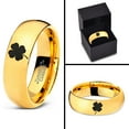 thumbnail image 4 of Tungsten Lucky Charm Four Leaf Clover Band Ring 7mm Men Women Comfort Fit 18k Yellow Gold Dome Polished, 4 of 4