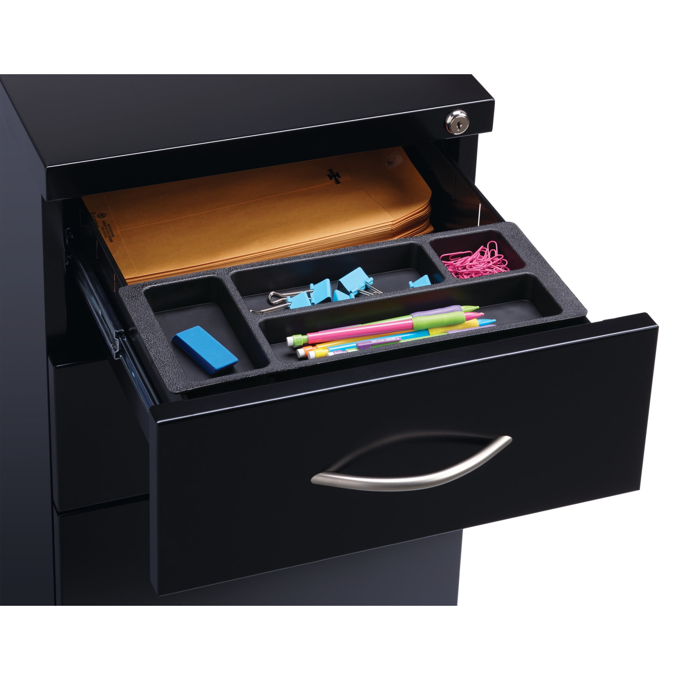 Hirsh 23" Deep Mobile Pedestal File Cabinet 3 Drawer Box-Box-File, Letter Width, Black